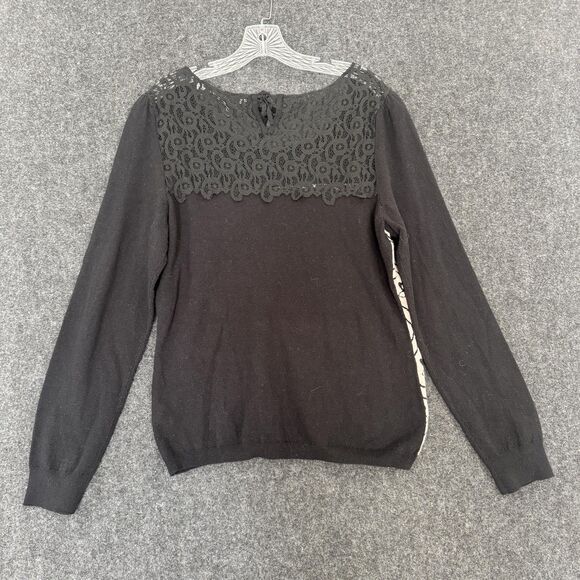 Anthropologie Knitted & Knotted Sweater Women's XL Black Cream Jacquard - Picture 7 of 10
